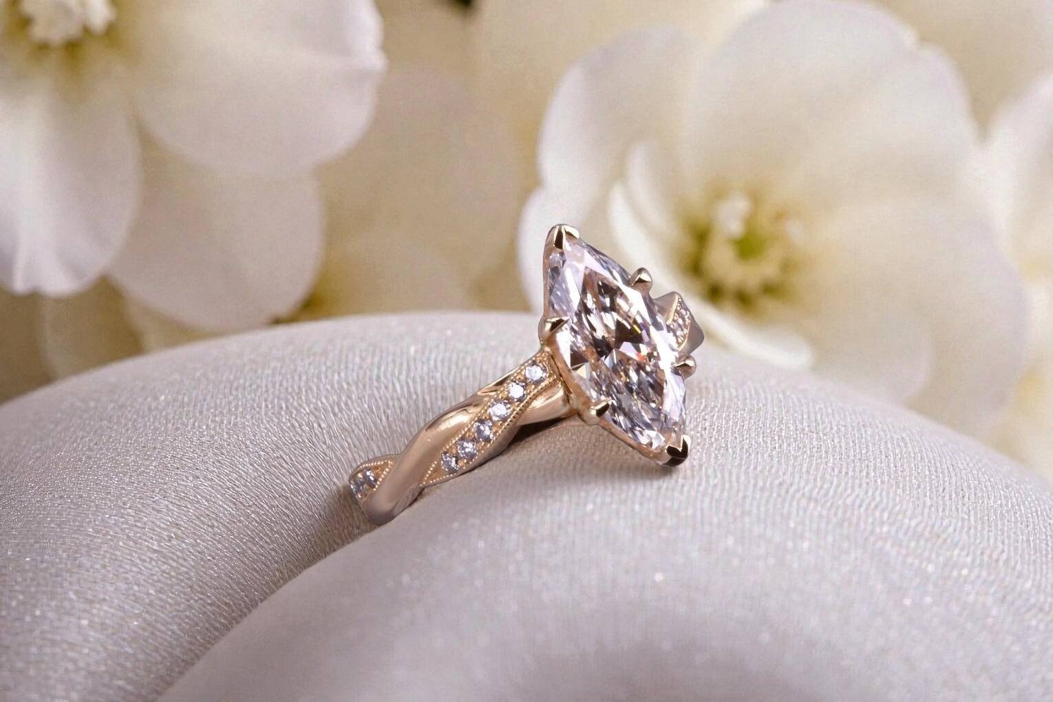 Custom marquise diamond ring for couples in Oceanside