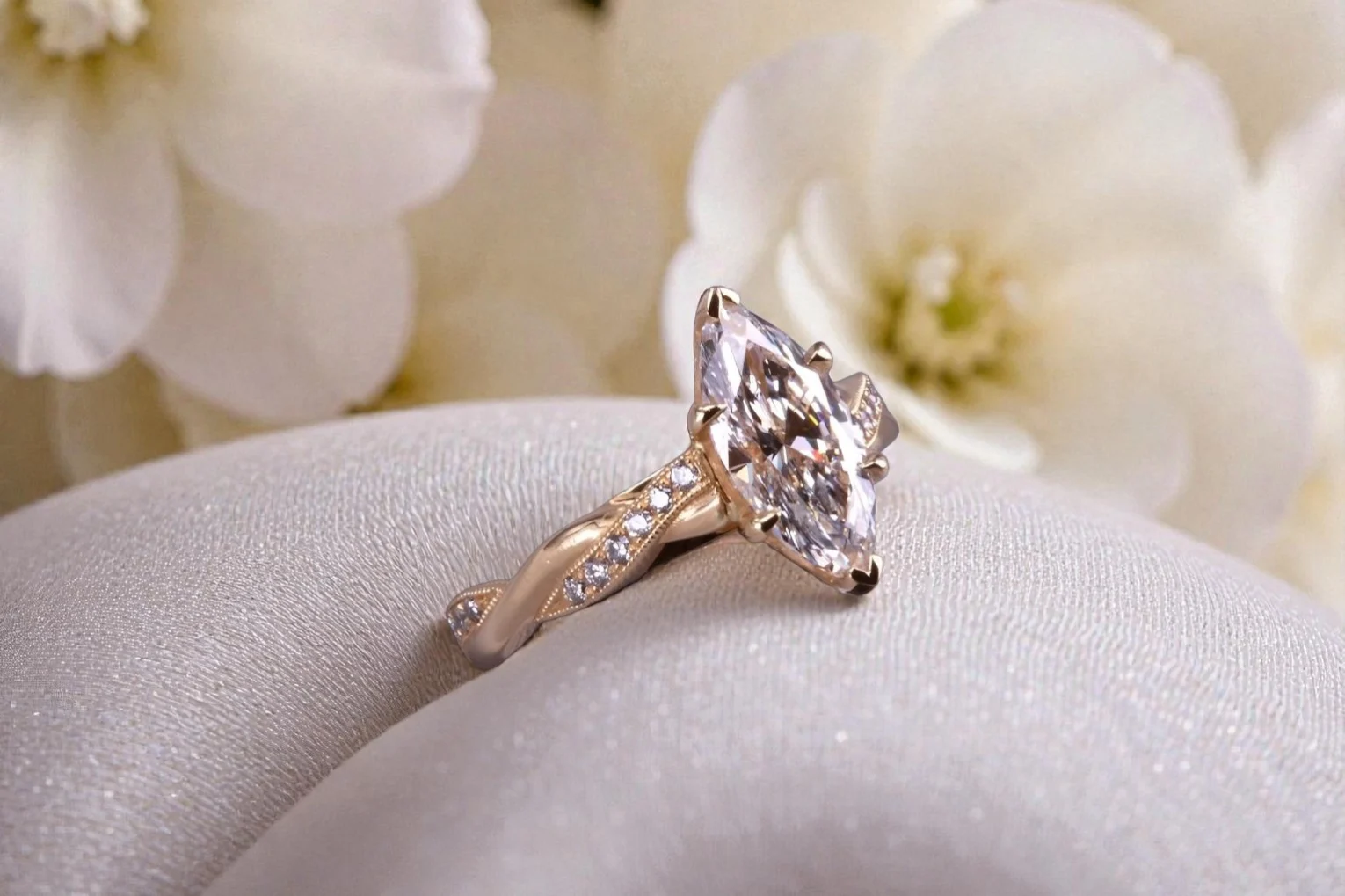 Custom marquise diamond ring for couples in Oceanside
